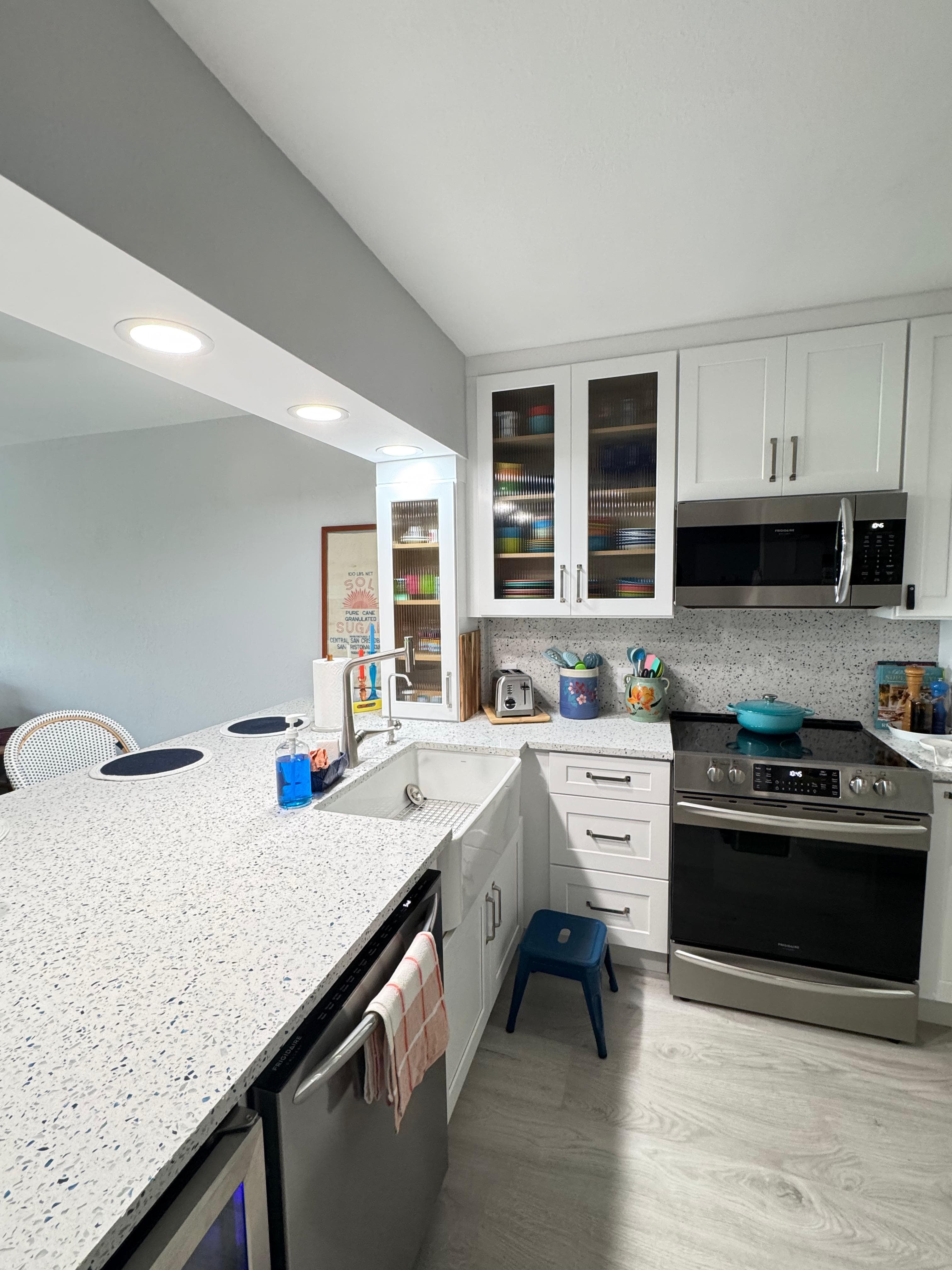 Kitchen space being measured and documented before remodeling