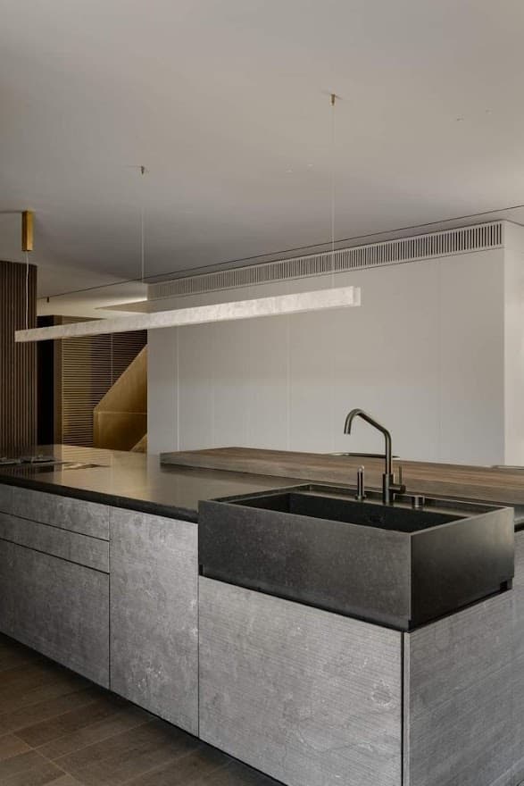 Open living space with resilient plank flooring